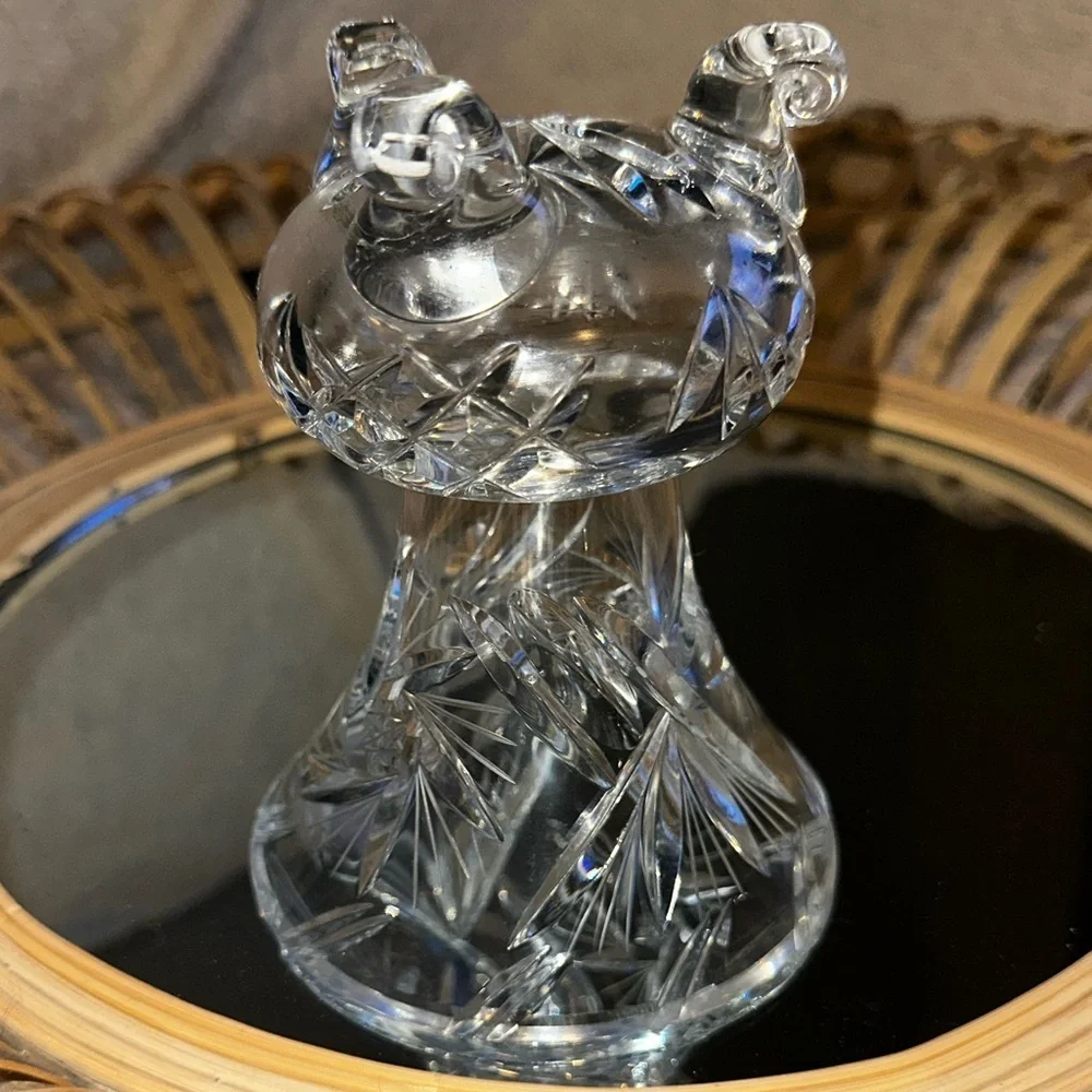 Vintage Bohemian Hand Cut Lead Crystal Pinwheel 3 Footed Vase